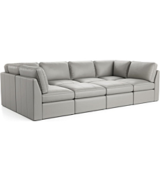 Seatcraft Wilshire 8-Piece U-Sectional Pit, Grade 7000 Leather, Living Room, Down Feather Lining, Strong Engineered Reinforced Wood Frame, Gray