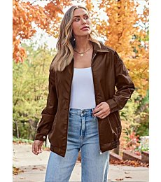 AUTOMET Women's Oversized Faux Leather Jacket in Caramel, featuring a relaxed fit and classic moto design.