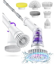 Electric Spin Scrubber, Cordless Cleaning Brush IPX7 Waterproof with 6 Replaceable Brush Heads, 2H Power Dual Speed, Shower Scrubber with Extension Handle for Bathroom Tub Tile Floor Car