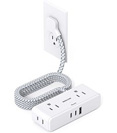 Flat Extension Cord 6 feet, Flat Plug Power Strip, 4 Widely Outlets with 3 USB Ports (2 USB C), 3 Side Outlet Extender with Extension Cord with Multiple Outlets for Home, Office, Dorm Room Essentials