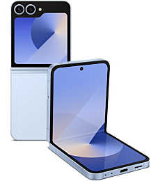 Samsung Galaxy Z Flip 6 unfolded, displaying a vibrant image on its main screen.