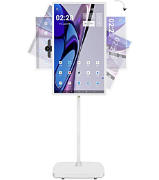 27-inch portable touchscreen monitor on wheels with a swiveling stand.