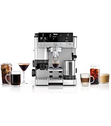 Ninja® Luxe Café Premier espresso machine with a sleek stainless steel design.