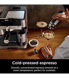 Ninja® Luxe Café Premier espresso machine with a sleek stainless steel design.