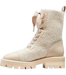 Kate Spade Winton Lug-Sole Combat Boots in Milk Gloss - Leather and knit upper with lug sole