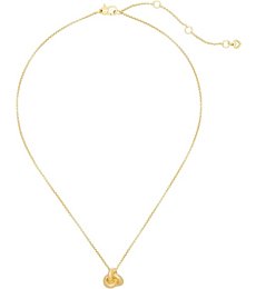 Front view of a silver Kate Spade New York Double Knot Pendant Necklace on a white background.