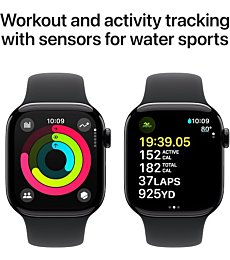 Apple Watch Series 10 (42mm) in sleek jet black aluminum with a comfortable black sport band.