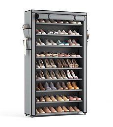 LANTEFUL Shoe Rack with Covers 10 Tier Tall Shoe Rack Organizer Large Capacity Shoe Shelf Storage 40 Pairs Space Saving Free Standing Shoe Storage Organizer for Closet, Entryway, Dorm, Grey