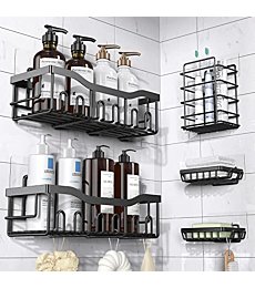 EUDELE Shower Caddy 5 Pack,Adhesive Shower Organizer for Bathroom Storage&Home Decor&Kitchen,No Drilling,Large Capacity,Rustproof Stainless Steel Bathroom Organizer,Shower Shelves for Inside Shower