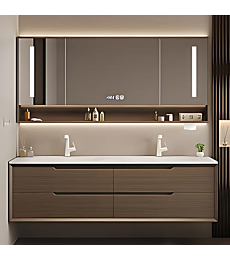 ZGNBSD Double Sink Bathroom Vanity - Floating Bathroom Vanity includes Smart LED Defog Mirror & Solid Wood Cabinet, Wall Mounted Double Vanity Bathroom, Modern Style (Grey, 80'')