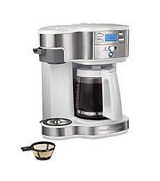 Hamilton Beach 49933 2-Way 12 Cup Programmable Drip Coffee Maker & Single Serve Machine, Glass Carafe, Auto Pause and Pour, White