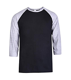 TOP PRO Men's 3/4 Sleeve Casual Raglan Jersey Baseball Tee Shirt (S, Heather Gray/Black)