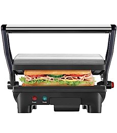 Chefman Electric Panini Press Grill and Gourmet Sandwich Maker w/ Non-Stick Coated Plates, Opens 180 Degrees to Fit Any Type or Size Food, Dishwasher Safe Removable Drip Tray, Stainless Steel/Black