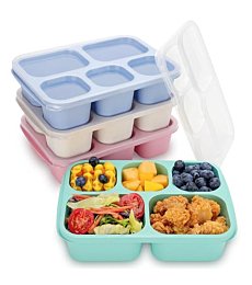 Bento Box Adult Lunch Containers, Bento Box for Kids, 4 Pack 5-Compartment Meal Prep Containers Lunch Boxes, Reusable Food Storage Snack Containers With Lids for School, Work, and Travel