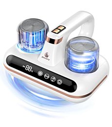 Amzany Bed Vacuum Cleaner - 5-in-1 Cordless Mattress Vacuum Cleaner, Powered by UV-C Light & Ultrasonic Technology, 16Kpa Strong Suction,Low Noise,Suitable for Dust, Pet Hair, Etc.