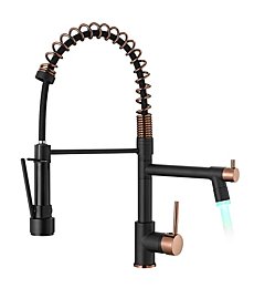 Matte Black Kitchen Faucet AIMADI - Commercial Kitchen Faucets Single Handle Single Hole Spring Rose Gold Kitchen Faucet with Pull Down Sprayer Black