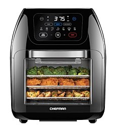 CHEFMAN Multifunctional Digital Air Fryer+ Rotisserie, Dehydrator, Convection Oven, 17 Touch Screen Presets Fry, Roast, Dehydrate, Bake, XL 10L Family Size, Auto Shutoff, Large Easy-View Window, Black