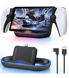 FASTSNAIL Charging Stand for PS Portal Remote Player, Portable Charge Dock Station with 14 RGB Light Modes and Type-C Cable, Charge Base Holder Accessories for PlayStation 5 Portal Console -Black