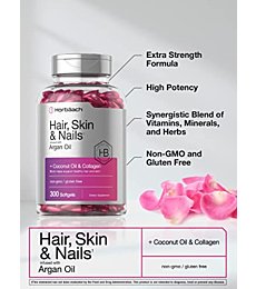 Hair Skin and Nails Vitamins | 300 Softgels | with Biotin and Collagen | Infused with Argan Oil and Coconut Oil | Non-GMO, Gluten Free Supplement | by Horbaach