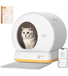 MeoWant Self-Cleaning Cat Litter Box, Advanced Safety System Automatic Cat Litter Box Perfect for Multi Cats, Extra Large/Odor Control/APP Control Smart Cat Litter Box with Mat & Liner, Yellow