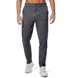 JMIERR Men's Stretch Chino Pants Business Casual Stretch Waist Slim Fit Tapered Cotton Twill Trousers Dress Pants, 2XL, Dark Grey