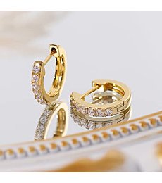 Gacimy Gold Huggie Earrings for Women 14K Real Gold Plated, Small Cubic Zirconia Cartilage Hoop Earrings Cuffs for Women