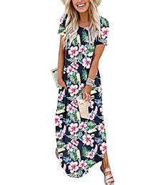 ANRABESS Women's Summer Casual Loose Short Sleeve Long T Shirt Dress Split Maxi Beach Sundress Travel Vacation Outfits Floral Print Large