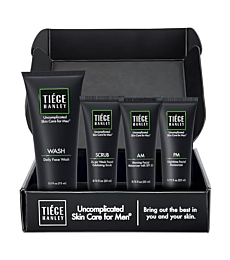 Tiege Hanley Mens Skin Care Set, Essential Skin Care Routine for Men (System Level 1) - Face Wash Kit for Fines Lines & Wrinkles - Men's Skincare Set Includes Face Wash, Facial Scrub, & Moisturizer