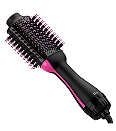 Hair Dryer and Blow Dryer Brush in One, 4 in 1 Hair Dryer and Styler Volumizer with Negative Ion Anti-frizz Ceramic Titanium Barrel Hot Air Straightener Brush 75MM Oval Shape, Black/Pink