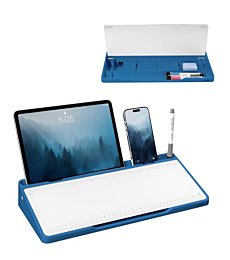 LOUKIN Glass Desktop Whiteboard, 15.3" x 5.6" Desktop Dry Erase Board with Dotted and Graduated Surface, Desktop Buddy, Great for Design and Drawing, 3 Markers and 1 Dry Erase Eraser Included (Blue)