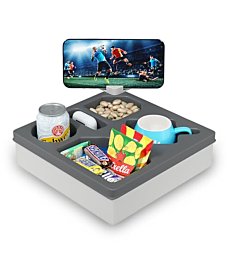 Zxyculture Couch Caddy with Rotatable Phone Holder,Couch Cup Holder Tray for Bed Sofa Organizer,Waterproof Couch Drink Holder, Bed Cup Holder,Ideal for Snacks, Beverage, Remote, Cellphone(Dark Gray)