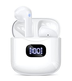 KTGEE Wireless Earbuds Bluetooth 5.3 Headphones, 40Hrs Playback Stereo Ear Buds with LED Display Charging Case IPX7 Waterproof in-Ear Earphones with Mic for Phone Tablet Laptop Sports, White