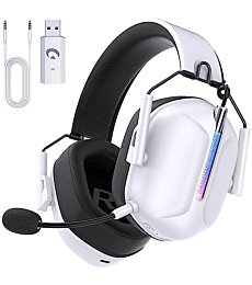 Gvyugke 2.4GHz Wireless Gaming Headset for PS5, PS4, PC, Switch, Mac, Bluetooth 5.3 Gaming Headphones with Microphone Noise Canceling, ONLY 3.5MM Wired for Xbox Series, 40H Battery, Bass Sound (White)