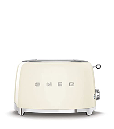 SMEG 2 Slice Toaster with 6 Presets and Defrost Function and Removable Crumb Tray TSF01CRUS, Cream