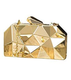 Reberomantic Women Lattice Pattern Metal Handbag Chain Geometric Evening Clutch Purse, Gold