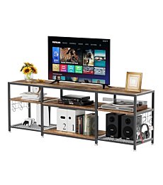 VECELO 70" TV Stand for 65/70/75 Inch Television, Entertainment Center with Storage Shelves & Hooks, 3-Tier Modern Wooden Console Table for Living, Bedroom and Gaming Room, 70 Inch, Retro Brown