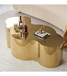 IKIFLY Modern Gold Stainless Coffee Table, Large Cloud Fashion Design Accent Table End Table for Living Room Bedroom