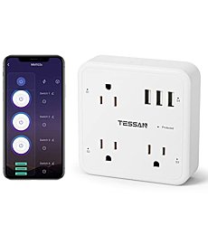 Smart Plug Outlet Extender Compatible with Alexa Google Home, TESSAN WiFi Multi Plug Outlet with 3 Outlets 3 USB, Wall Outlet Surge Protector Power Strip 900J for Indoor, Voice and Smartlife Control