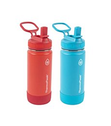 ThermoFlask 16 oz Double Wall Vacuum Insulated Stainless Steel 2-Pack of Water Bottles, Red/Blue