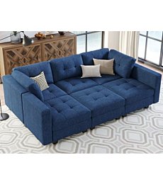 Belffin Modular Sectional Sofa Sleeper Couch Set Convertible Sectional Sleeper Sofa Bed with Storage Seat Modular Sectional Couch Bed Blue