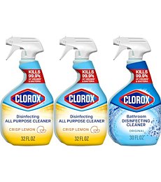 Clorox Disinfecting All-Purpose Cleaner 32 Oz and Disinfecting Bathroom Cleaner, Household Essentials, 30 Oz, Pack of 3