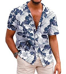 COOFANDY Men's Floral Hawaiian Shirt in a Tropical Print 