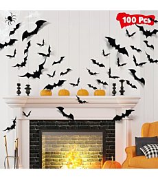 LUDILO Bats Halloween Decorations: Halloween Bats Wall Decor 100pcs Bats Wall Decals PVC 3D Wall Bats Scary Stickers Halloween Party Decorations Indoor Outdoor DIY Home Window Door Halloween Decor