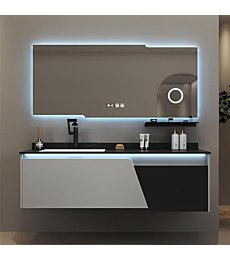 BLOVARI Bathroom Vanity with Sink - Modern Floating Vanity Set Includes Bathroom Vanity Cabinet and Led Smart Defog Mirror with 2 Drawers (36")