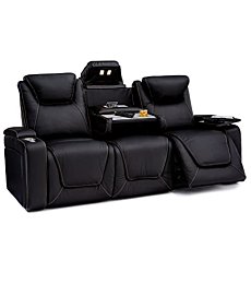 Seatcraft Concerto Heat & Massage Sofa, Home Theater Seating, Living Room, Powered Headrest, Powered Lumbar, Top Grain Leather 7000, Powered Recline, Black