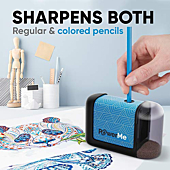 POWERME Electric Pencil Sharpener - Pencil Sharpener Battery Powered for Kids, School, Home, Office, Classroom, Artists – Battery Operated Pencil Sharpener For Colored Pencils, Ideal For No. 2 (Blue)