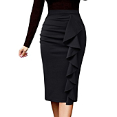 VFSHOW Women Elegant Ruched Ruffle Slit Work Business Party Pencil Skirt 2511 BLK M