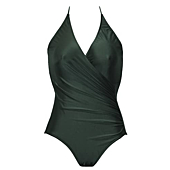Adriana Degreas, Classic Cross-Front Halterneck Swimsuit, M, Green