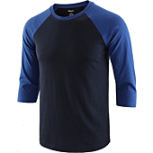 Men's slim fit 3/4 sleeve tee in Navy Blue for running, hiking, or baseball.