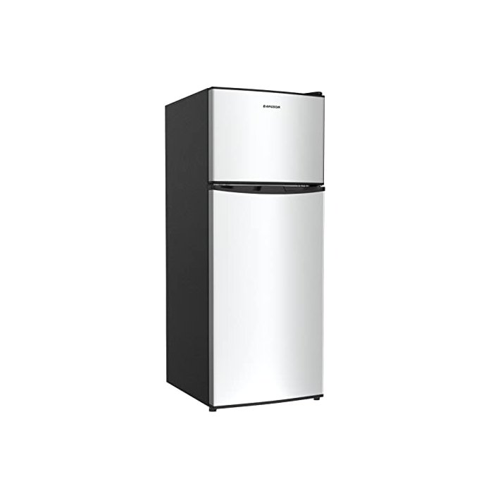 BANGSON Small Fridge with Freezer, 4.0 Cu.Ft, Samll Refrigerator with Freezer, 5 Settings Temperature Adjustable, 2 Doors, Compact Fridge for Apartment Bedroom Dorm and Office, Silver